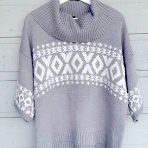 STYLE & CO COWL NECK OVERSIZED SWEATER GRAY AND WHITE WINTER PATTERN